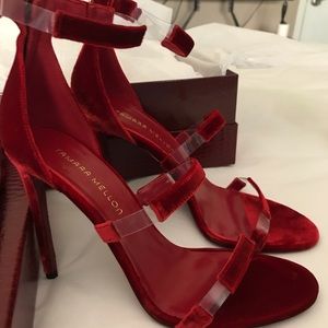 Tamara Mellon Frontline Red Velvet Heels